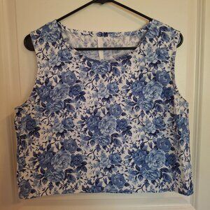 Women's Handmade blue and white floral tank top